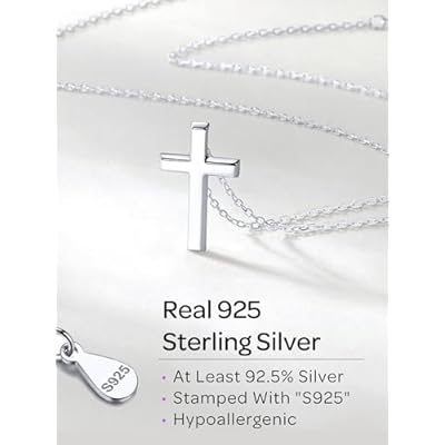 ChicSilver Personalized 925 Sterling Silver Dainty Small Cross/Heart/Butterfly/Star/Moon/Dot/Triangle Pendant Necklace for Women, Silver/Gold/Rose Gold/Black (with Gift Box)