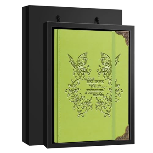 WHLBHG Butterfly Gifts for Women Men Butterfly Journal Floral Writing Notebook Encouragement Gift Inspirational A5 Light Green Notebooks for Work Travel School（Butterfly Believe - Light Green）