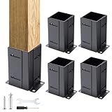 4x4 Post Base (Set of 4), Adjustable Heavy-Duty 4x4 Post Brackets for Wood Posts, Powder-Coated Steel Anchors for Deck, Pergola, Fence or Mailbox – Black Rust-Resistant Outdoor Support