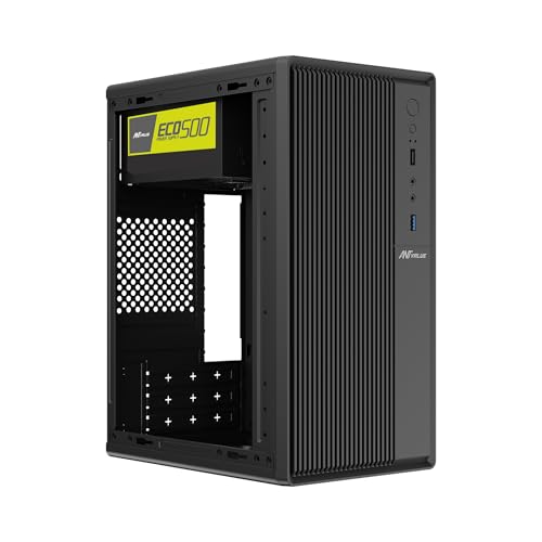 Image of Ant Value VM3P Mid Tower PC Cabinet with ECO500 SMPS | Micro ATX & Mini ITX Support | Built-in 2 USB Ports | Office /Desktop Computer Case | Black