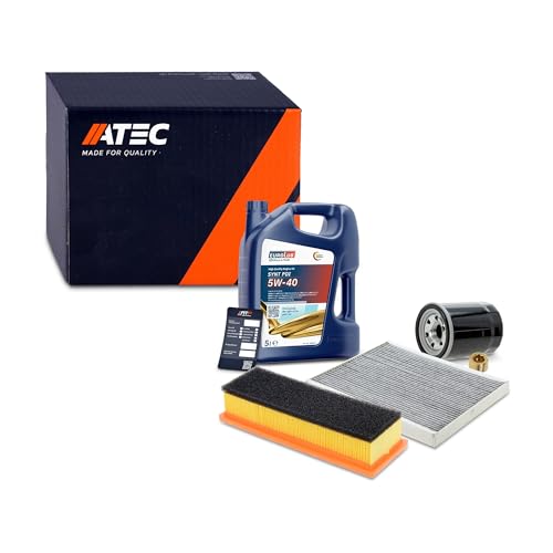 ATEC Germany Inspektionspaket Filterset mit 1x Ölfilter, 1x Luftfilter, 1x Innenraumfilter (Aktivkohle), 1x Ölablassschraube, 1x Motoröl 5W-40 SYNT PDI SAE 5 l, KOMPATIBEL MIT - FIAT PUNTO (199_)