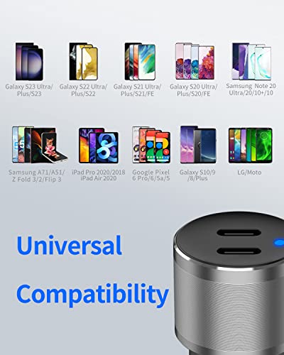 Dual Usb C Car Charger, 60W Pd (30W + 30W) Super Fast Charging Adapter Metal For Samsung Galaxy S23 Ultra/S23 Plus/S23/S22 Ultra/S22+/S21/S20/S10/Fe, Note 20/10, Ipad Pro + 2X Type C To C Cable 3.3Ft #TOP4