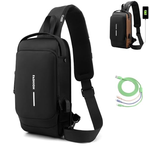 New Carbon Fiber Streamline Anti Theft Sling Bag for Women Men, Sling Backpack USB Waterproof Chest Daypack for Travel/Sport (Black)