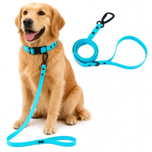 Image of Adil's Biothane Dog Leash - Waterproof Leashes for Dogs, Metal Hook, Adjustable 5ft Length Suitable for Dogs & Puppies, Ideal for Walking, Running & Training (Light Sky)