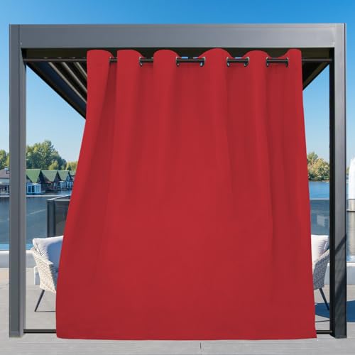 Image of Easy-Going Outdoor Curtains for Patio 1 Panel, 110x120 inch, Red | Waterproof, Windproof, Weatherproof Privacy Outdoor Curtains for Cabanas Porches and Pergolas, Grommet Top and Tab Bottom