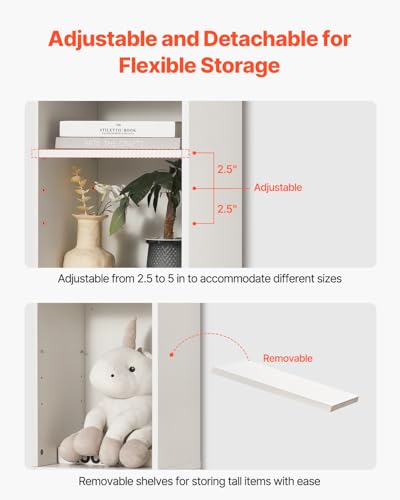 Image of VEVOR 8 Tiers Narrow Bookshelf, 71 in Wooden Tall Open Bookcase with Height-Adjustable Shelf, Freestanding Display Storage Floor Bookcase Bookshelf for Library, Bedroom, Living Room, Office, White
