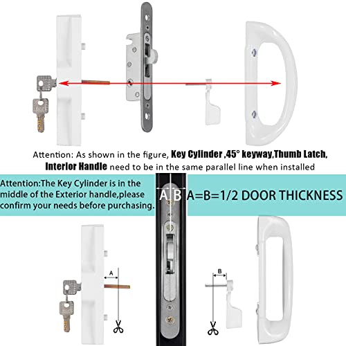 Toptotoo Sliding Glass Door Handle Lock With Key Cylinder, Patio Sliding Door Hardware Latch With Mortise Lock Face Plate And Keeper, Fit Door Thickness 1-1/2" To 1-3/4", 3-15/16" Screw Hole Spacing #TOP5
