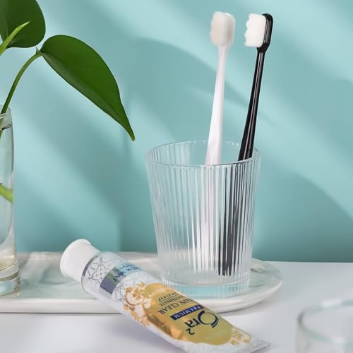 Spazzolino Da Denti Con Setole Morbide, 8 Pezzi, Micro Nano Extra Morbido, Per Gengive Sensibili, Con 20000 Setole Morbide In Fibra Sterile Per Denti Sensibili (18 X 1,3 C, Nero + Bianco) - 8