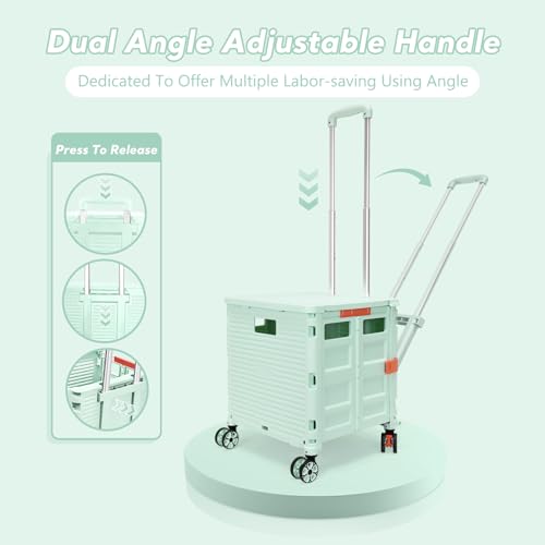 SELORSS BY10WX, Faltbarer Einkaufswagen auf 4 Rädern, 55 l/80 kg, Upgrade-Mobilitätsrollwagen im Flat-Pull-Stil mit verlängertem Deckel, Teleskopgriff, Einkaufswagen für Camping/Lehrer, Grün – Bild 3