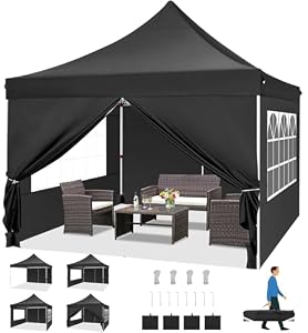 COBIZI Faltpavillon 3X3, Pavillon 3x3m Wasserdicht Stabil Winterfest, Faltbar Partyzelt mit 4 Seitenwänden & 4 Sandsack Pop up Gartenpavillon Anti-UV für Hochzeiten, Freien, Schwarz