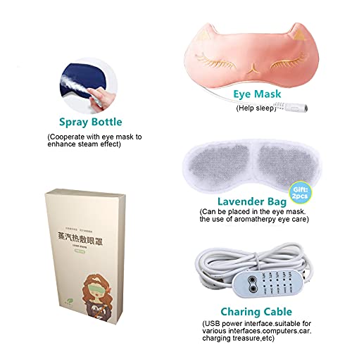 LIBRNTY Oogmasker, slaapmasker, zijde, verwarmde oogmaskers, verstelbare temperatuurregeling, voor het ontlasten van droge ogen, donkere cycli, gezwollen ogen, met oordopjes en draagtas (roze) - Image 7