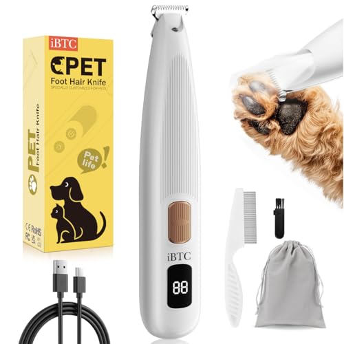 iBTC 2-Speed Dog Paw Trimmer with LED, Cordless, 20mm Blade