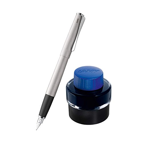 Image of Lamy Studio Fountain Pen with Ink Bottle - Brushed Steel, Medium Tip