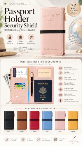 NQQNQQ RFID-Blocking Leather Travel Wallet & Passport Holder with Zipper Pocket, Card Slots, and Phone Compartment – Waterproof Travel Organizer for Women & Men. TG-1 (Pink) - image 2