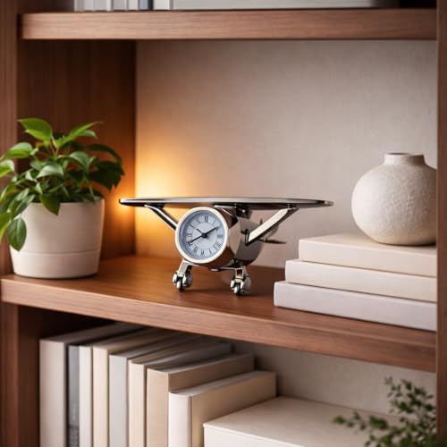 Image of ZAICUS Vintage Aeroplane Miniature Desk Clock - Airplane Table Clock | Office Desk, Study Table & Home Decor | Unique Gift for Aviation Lovers