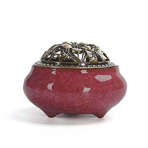 Holzsammlung Brûleur D'encens en Céramique, Style Classique Brûleur D'encens avec Porte-encens en Laiton Calebasses et Couvercle en Métal, Accessoire Décoratif pour la Maison
