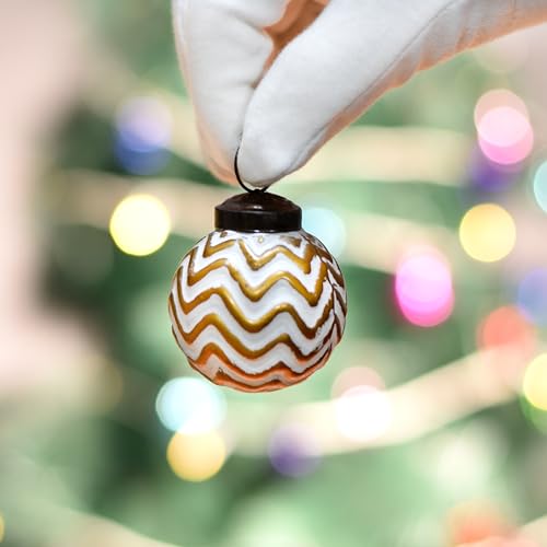 Image of 12 Large White and Gold Farmhouse Christmas Balls - Vintage Glass Ornaments for Round Tree