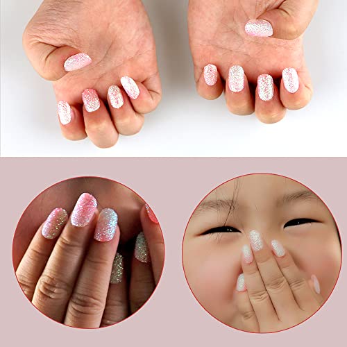 Txmoyi 24 Pieces Kids Press On Nails Pre-Glue Children False Nails Stick On Short Full Cover Artificial Fake Nails Holo Glitter Acrylic Nail Tips For Little Girls Gift Nail Art Designs #TOP5