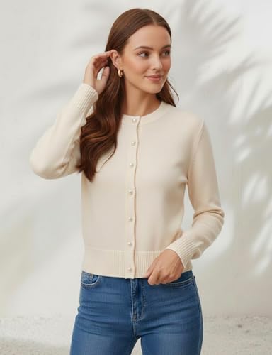 Image of Women's Casual Slim Fit Cardigan Sweaters Long Sleeve Button Down Lightweight Waist Length