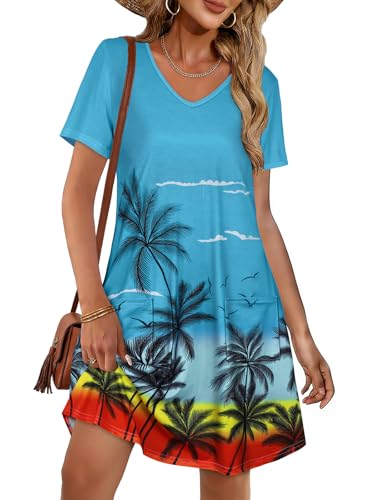 Image of CHICGAL Summer Dresses for Women V Neck Short Sleeve Casual Loose T Shirt Sundress Beach Cover Ups with Pockets 2026