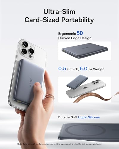 Baseus Picogo Magsafe Portable Charger, Qi2 Certified 0.5" Ultra Slim 15W Wireless Power Bank, 10000mAh 27W Fast Charging Magnetic Battery Pack with USB-C for iPhone 17/16/15/14/13/12 Series Only