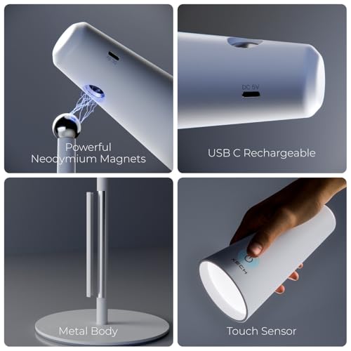 Image of Xech LED Table Lamp for Study with Multiple Attachments 5-in-1 Rechargeable Desk & Floor Lamp Adjustable Brightness,USB-C Powerful Neodymium Magnets Reading Light for Students (Magneto II XL) (White)
