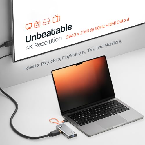 Image of Ambrane 7-in-1 Type C Docking Station, 4K /60Hz HDMI, 2 USB 3.0, 1 Type C 3.0 5Gbps, 100W USB C PD Charging, Display Switch, SD & Micro SD Slot for All USB C Devices- Phones, Laptop (EHub 7i, Grey)