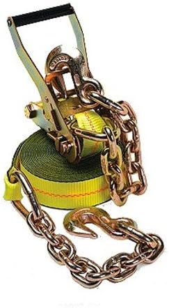 2" x 27' Yellow Ratchet Strap w/ Chain Anchors