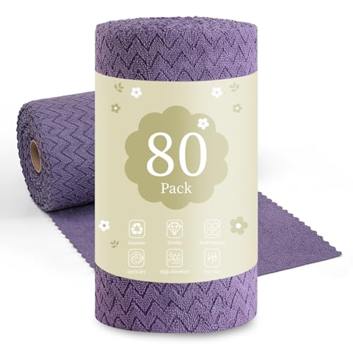 Image of 80 Pack Microfiber Cleaning Cloth Roll Reusable Paper Towels 12 inchx12 inch Tear Away Cloth,Absorbent Dish Rags for House Kitchen,Wash Cloths,Lint Free Rags for Window Cars Cleaning Supplies