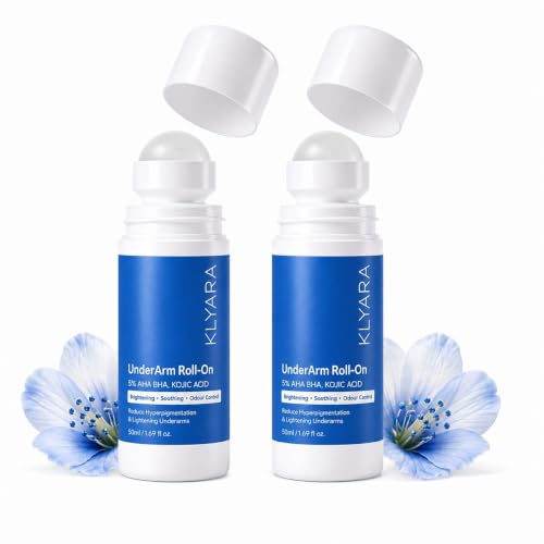 Image of Kalyra Under Arm Roll-On Deodorant with 5% Potassium Azeloyl Diglycinate | Brightens Underarms, Controls Odor, Soothes Skin | Alcohol-Free | For Men & Women | 50ml (PACK 2)