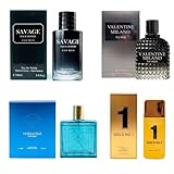 Signature Scent 4-Piece Fragrance for Men Includes Savage/1 Billion/Versatile/Valentine Milano of Woody, Spicy, Citrus & Aromatic Fragrance Each One in 100ml Bottle