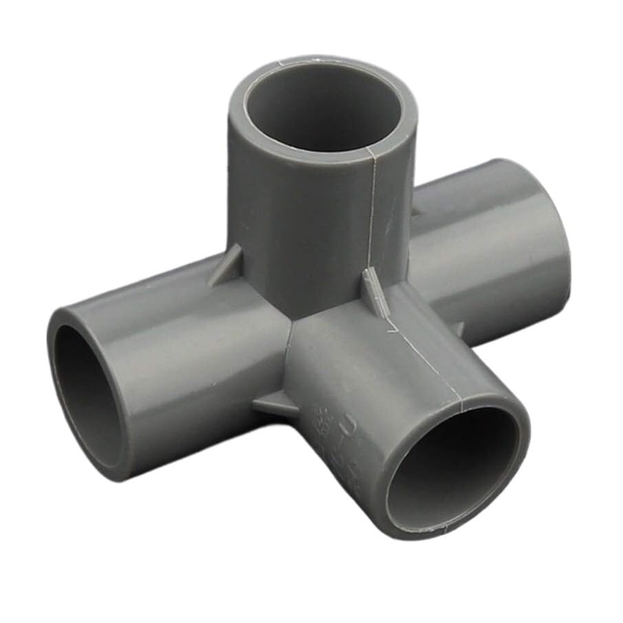 Conector rápido de manguera, 5 piezas PVC 20 mm ~ 50 Estereoscópico 4 vías Adaptador tanque acuario Accesorios riego por goteo Conectores tubería agua Conductos(Gray Stereo 4 Ways,50mm)