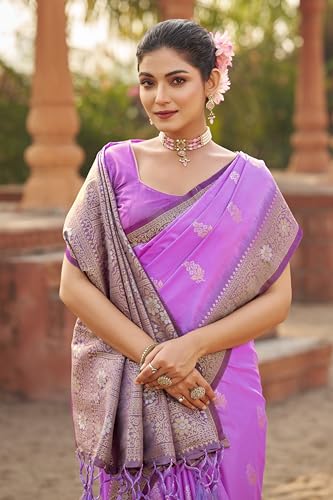 Image of SWORNOF Women's Kanjivaram Soft Silk Banarasi Sarees With Unstiched Blouse Piece