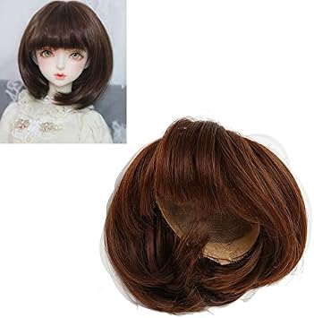 Doll Wigs Short Straight with Bangs, Synthetic Hair Replacement Flexible Style for 1/6 Scale Dolls Dark Brown 15.5-17cm