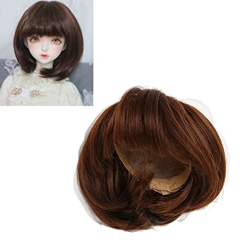 Doll Wig Hair with Bangs Flexible Short Straight Hair Doll Wig with Bangs Suitable for 1/6 Dolls Replacement (Dark Brown 6.1‑6.7 Inch)