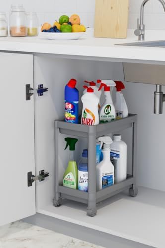 Mithra Life 2 Katlı Tekerlekli Tezgah Altı Gri Banyo Mutfak Rafı MIT1123 - Görsel 1