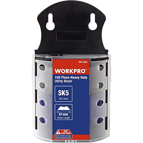 Workpro Utility Knife Blades, Sk5 Steel, 100-Pack With Dispenser #TOP1