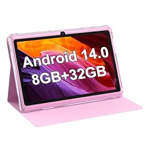 Android 14.0 Tablet 7″, RAM 8GB(3+5Expand)+32GB ROM Tablets, Dual Camera, 1024 x 600 IPS Display Screen, 1TB Expand, Tablet with Case (Pink)