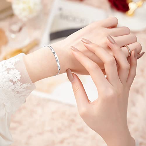FLYOW 925 Sterling Silver Adjustable Lighthouse Teach Love Inspire Apple Just Breathe Bracelet for Women Inspirational Cuff Bangle Bracelets Birthday Graduation Gifts3
