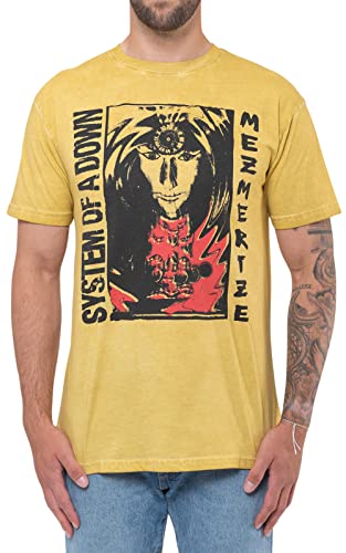 System Of A Down Camiseta Reflections Mens Mostaza Amarillo Mineral Wash, Amarillo, M