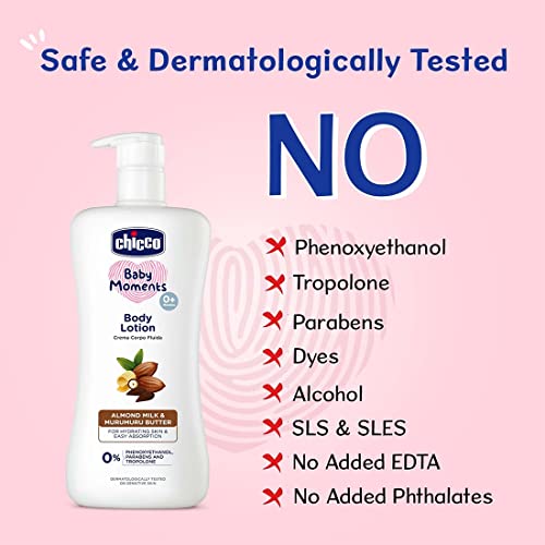 Image of Chicco Baby Moments Body Lotion for Babies, 650ml | Almond Milk & Murumuru Butter | Quick Absorb Formula with Natural Ingredients for Ultra Soft Skin | Dermatologically Tested | Parabens & Phenoxyethanol Free