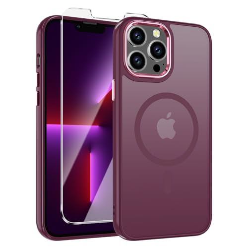 WRJ for iPhone 13 Pro Max Case with Screen Protector,Red Wine