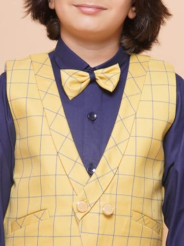 Image of AJ DEZINES Kids Cotton Blend Checkered Clothing Suit Set For Boys With Waist Coat