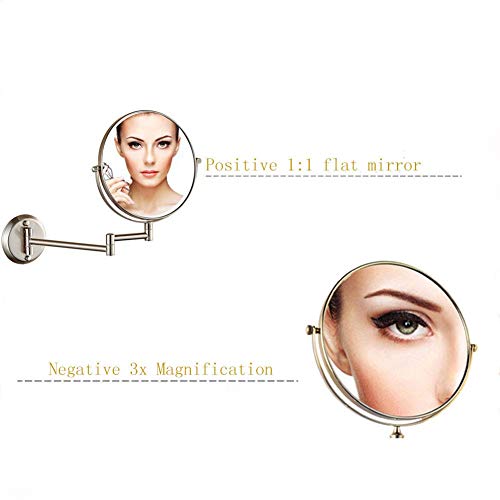 Miroir de maquillage mural pivotant 360° avec verre double face et extension articulée