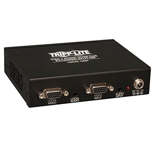 Tripp Lite 4-Port VGA with Audio Over Cat5/Cat6 Extender/Splitter, Box-Style Transmitter with EDID, 1920×1440 at 60Hz, Up to 1000-ft. (B132-004A-2) Black