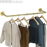 RSFMAS Wall Mounted Clothes Rack, Industrial Pipe Clothing Rack 28 Inch Gold, Wall Clothes Hanger for Bedroom, Cloakroom, Closet, Hallway, Boutique Display, Drying Racks Wall-Mount for Laundry
