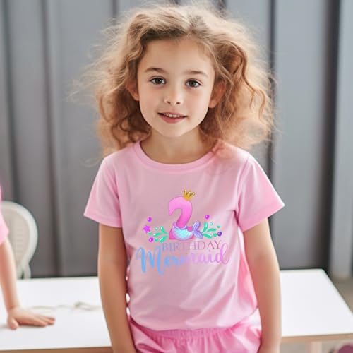 Image of Girls Birthday Shirt 2nd 3rd 4th 5th 6th Girls B-Day Outfits Mermaid Theme Cotton Short Sleeve Tee Tops