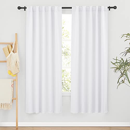 Image of RYB HOME White Curtains for Living Room, Back Tab & Rod Pocket Top Insulating Window Decor for Bedroom Dining Classroom Home Office, W 62 x L 72, Pure White, 2 Panels