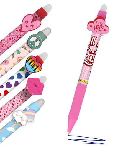 Online MagiXX, 6 x Fun Love & Peace Erasable Gel Pens, Blue, 0.7 mm, Erasable, Surprise for Valentine's Day, Gift Idea for Him and Her