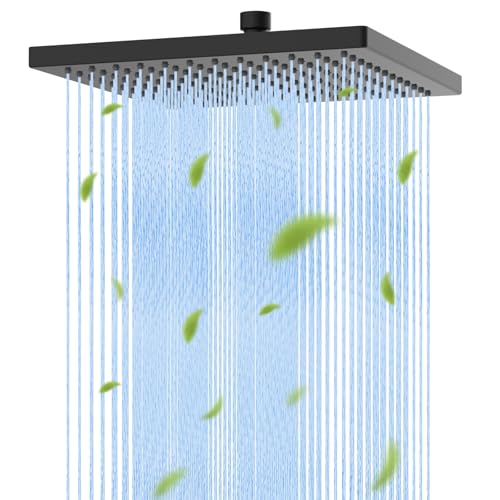 Hibbent cUCPC Certified Metal Shower Head, 10'' High Pressure Rainfall Shower Head, Square Bathroom Waterfall Shower Heads, High Flow Fixed Showerheads with Adjustable Brass Ball Joint, Matt